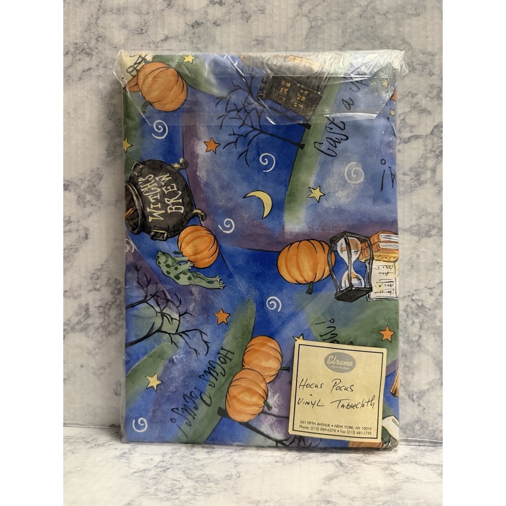 Elrene Vintage Vinyl Flannel Backed Tablecloth 52" x 70" Oblong Halloween Hocus